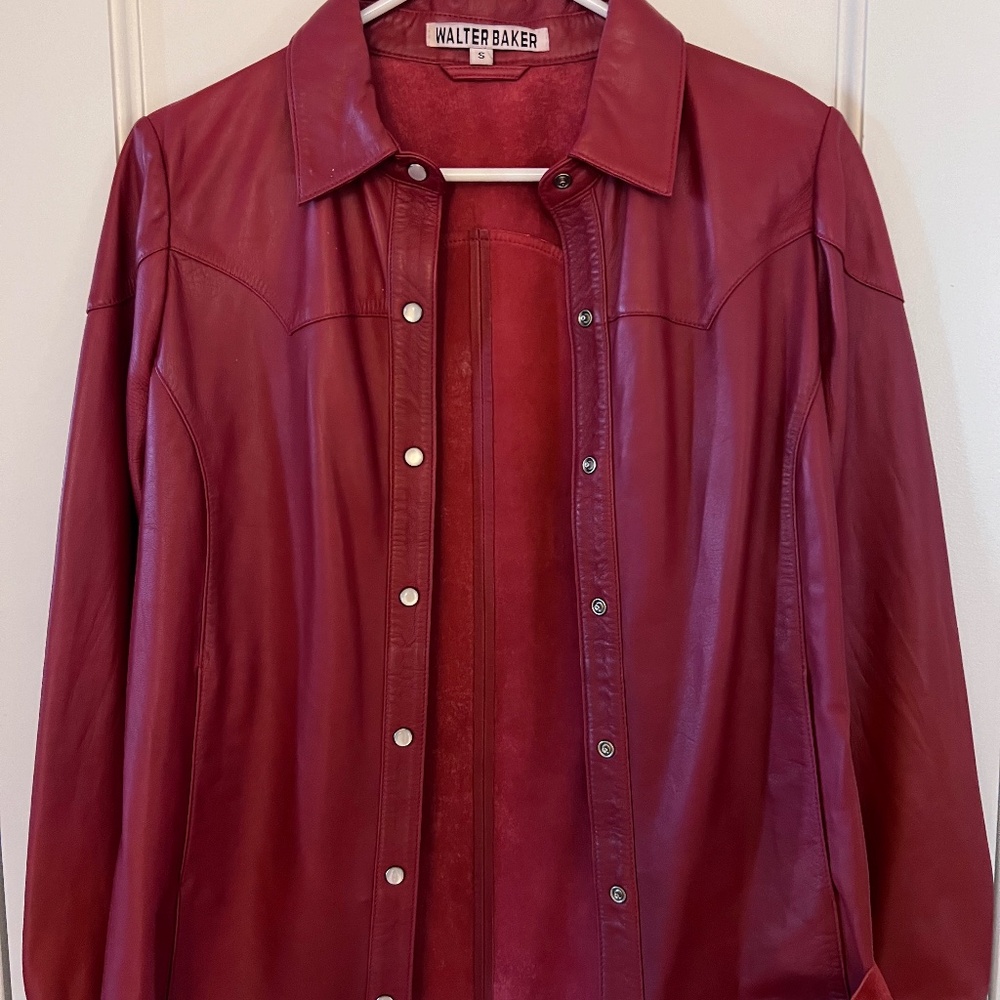 Walter Baker Leather Button-Up Shirt - RED - Small